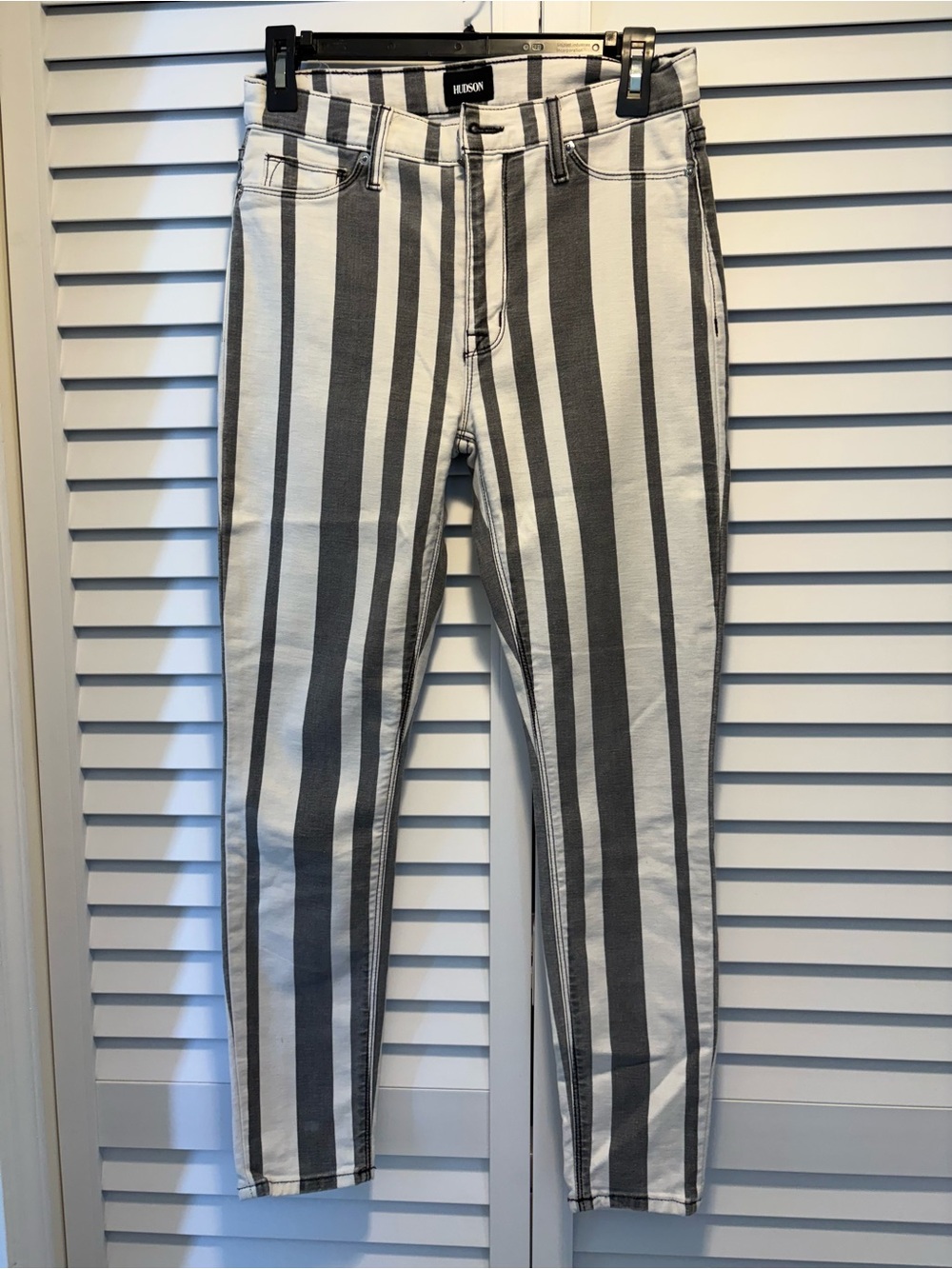 Hudson High Waist Barbara Jeans Black and White Striped Skinny Jeans